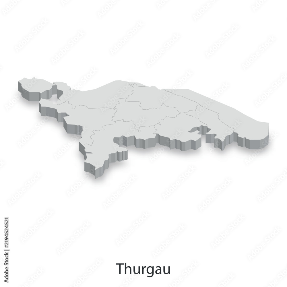 Fototapeta premium 3D Map of Thurgau, Switzerland - Administrative Divisions