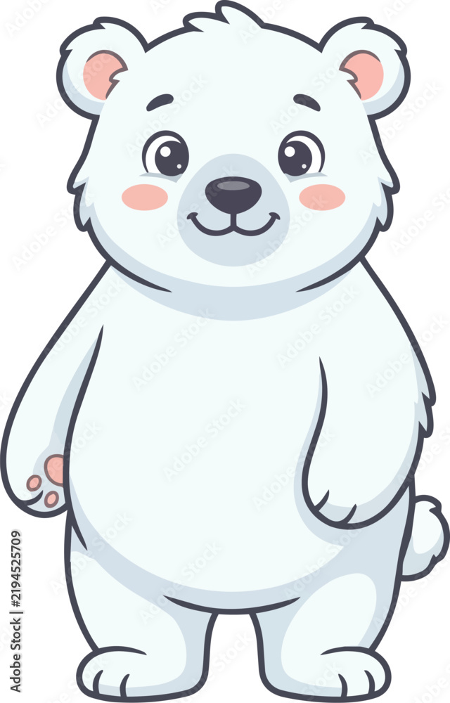 Obraz premium Cute cartoon polar bear standing isolated on white background, friendly arctic animal illustration