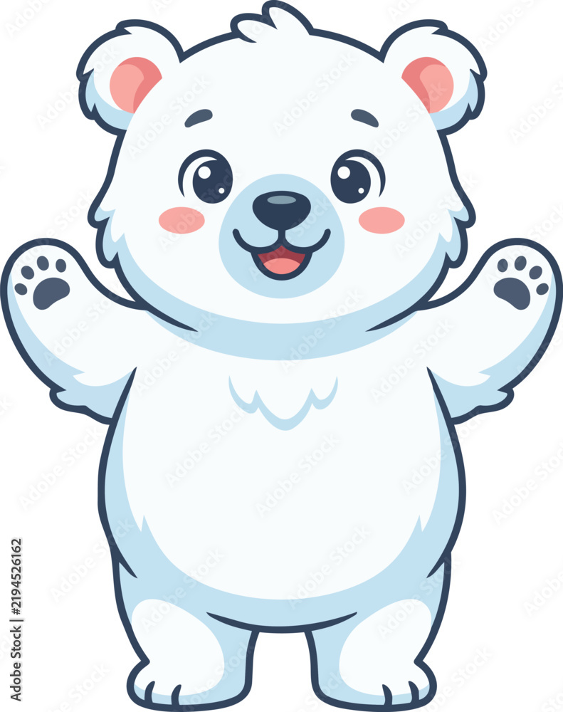 Fototapeta premium Cute cartoon polar bear waving friendly isolated on white background