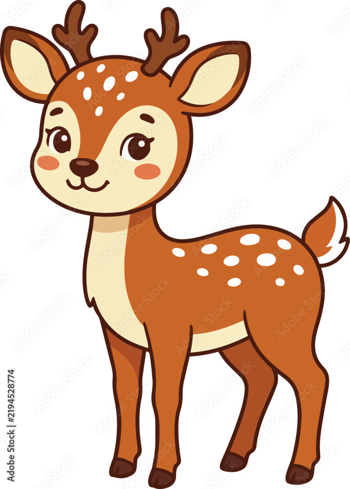 Obraz premium A cute cartoon deer illustration with big expressive eyes and antlers, perfect for children designs