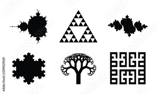 Foto Geometric Fractal Patterns Collection, Mathematical Shapes Vector Set, Abstract