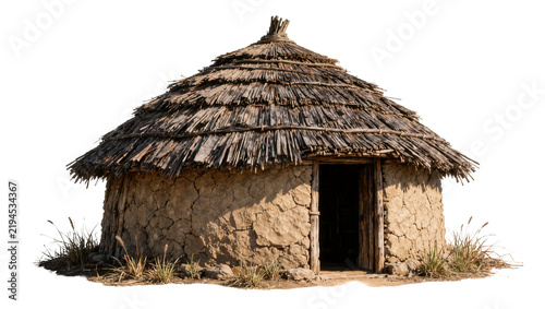 Bild auf Leinwand Traditional mud hut with thatched roof, isolated on transparent background