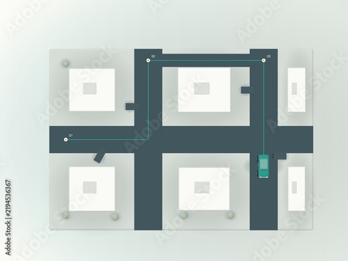 фотографія Top-down illustration of a fictional neighborhood with roadside cameras and a linked vehicle route, showing how separate observations form a connected movement history and illustrate privacy