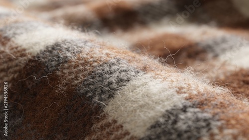 Wool fabric with brown and beige plaid pattern