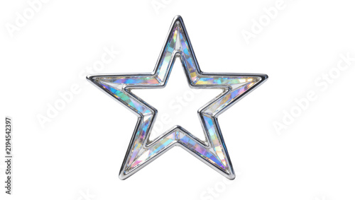 Holographic star shape with geometric facets, isolated on transparent background