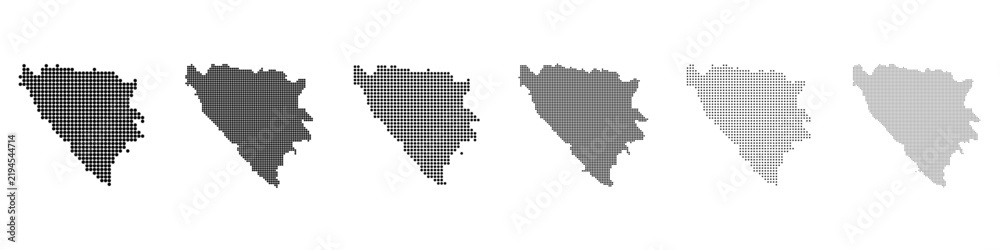 Obraz premium Dot mosaic Bosnia and Herzegovina outline map set