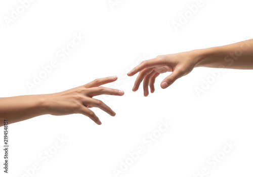 Two hands gently touching fingertips against a plain background isolated on transparent background
