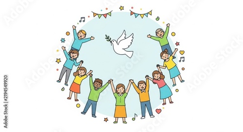 happy children playing together with dove