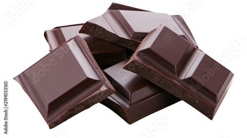 Obraz na plátně Isolated delicious dark chocolate pieces, scattered, perfect for sweet cravings