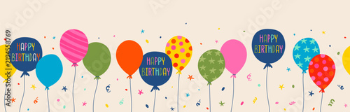 Fun hand drawn party seamless design with fun balloons. Great for birthday parties, textiles, banners, wallpapers, wrapping - vector design