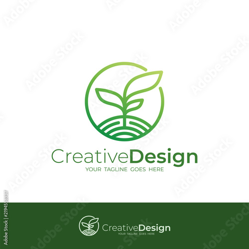 Agriculture logo featuring a plant icon in a line and circle style. nature design vector