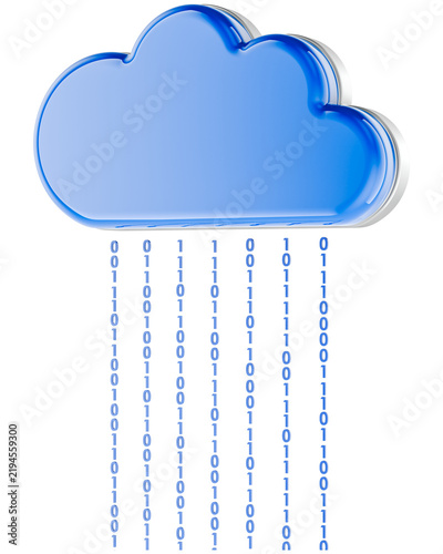 Cloud Computing with binary code stream, transparent background.