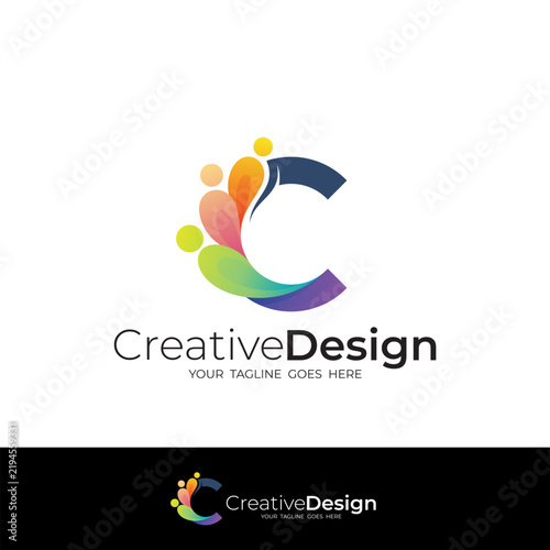 C logo with charity design community, people care logo template, unity