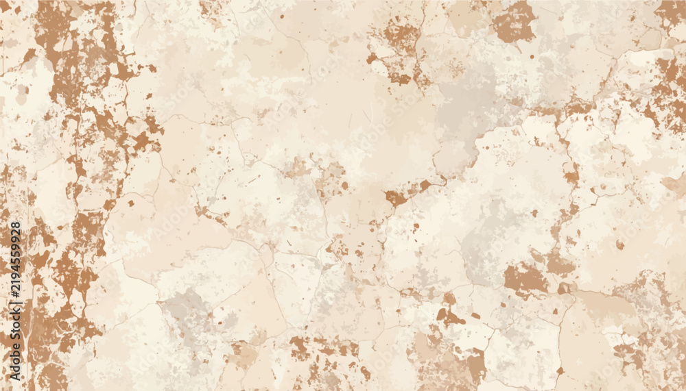 Fototapeta premium Vector beige grunge texture, rusty distressed cracked concrete background, abstract weathered wall surface, antique paint peeling backdrop, rustic aged plaster design, modern banner copy space.
