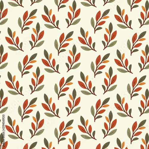Seamless vector pattern with golden yellow leafy branches on light background, minimalist botanical repeat in warm tones, ideal for fabric, wallpaper, stationery, wrapping