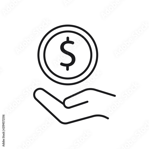 Dollar Coin in Hand Outline Icon for Financial Payment