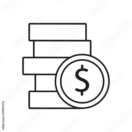 Stacked Money and Dollar Coin Outline Icon for Finance