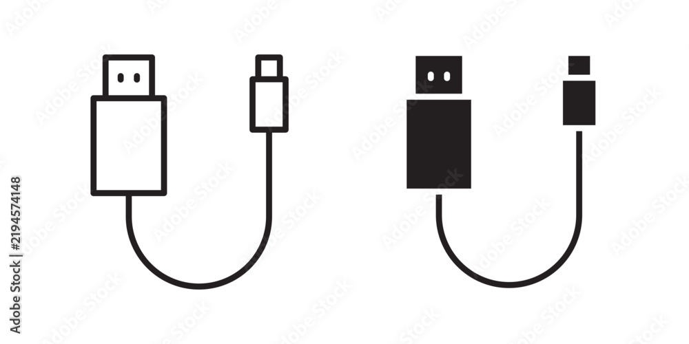 Obraz premium USB cable icon flat outline in black