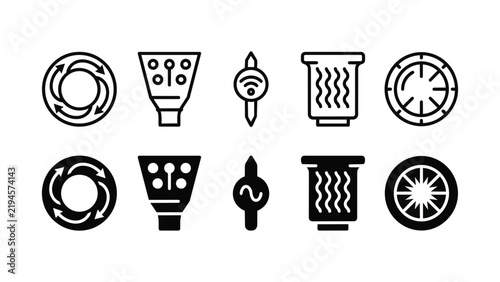 Detonation Engines Line and Solid Icon Pack For UI | detonation engines, rotary, RDE, combustion, hypersonic - Minimal and Editable Vector Icons