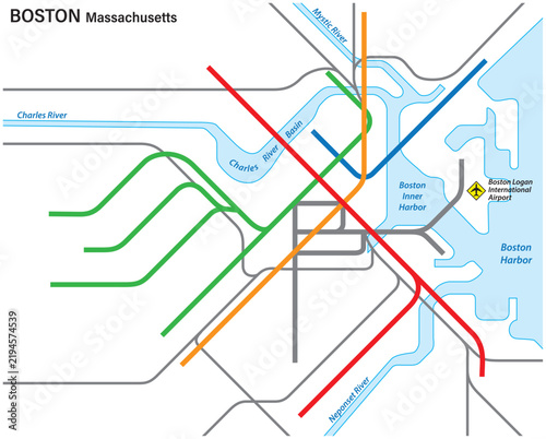 Overview map of the Boston, Massachusetts subway system