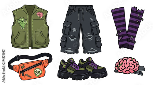 Zombie apocalypse clothing and accessories vector set