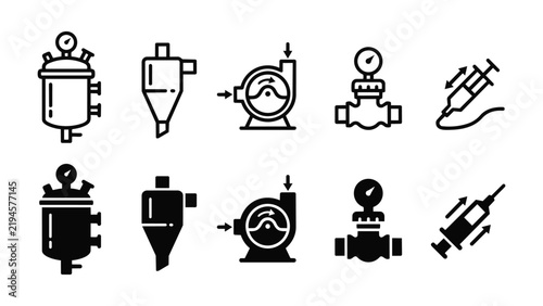 Fluid Extraction Line and Solid Icon Pack For UI | fluid extraction, supercritical, SFE, vessel, separation - Minimal and Editable Vector Icons