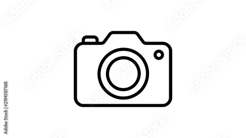 Digital photography camera outline icon with lens and flash button detail.