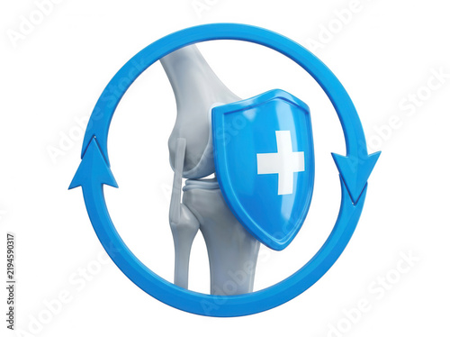 Knee joint protection concept with medical shield isolated on transparent background