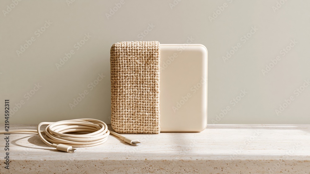 Obraz premium Minimalist beige electronic charger with cable