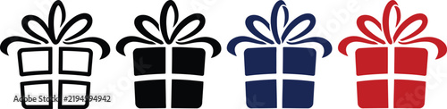Gift box icon set with ribbon outline and silhouette present symbols isolated on white background