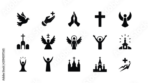 Картината върху платно Religious symbols and figures in minimalist black with architectural elements bo