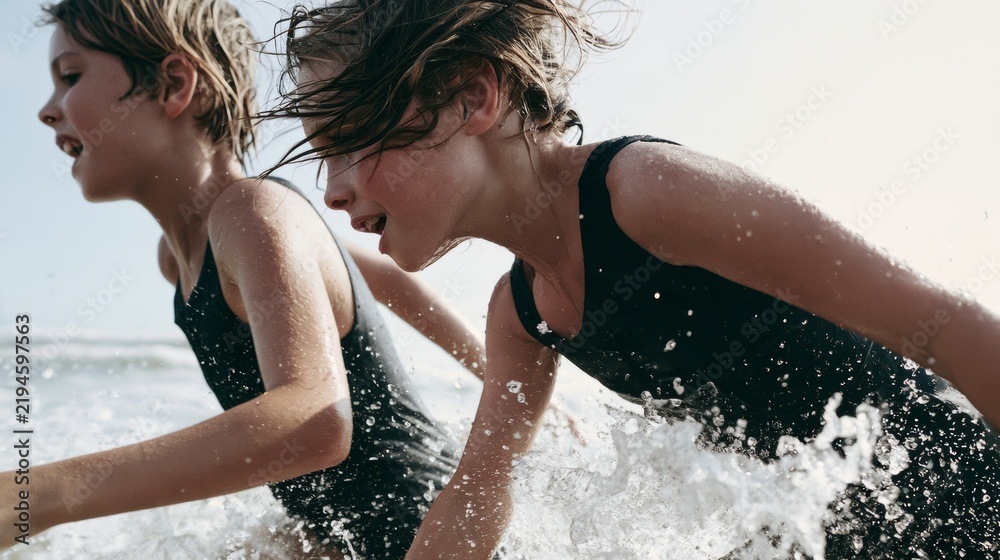Fototapeta premium Two Children Running on Beach