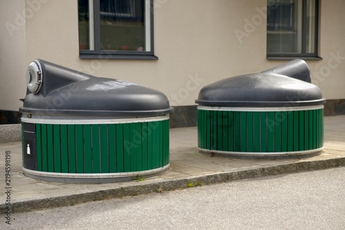 Sorting Waste Garbage Trash Recycling Bins in Sweden