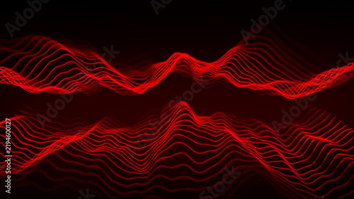 Obraz na płótnie Abstract red digital waveform with glowing signal lines, futuristic data visualization for signal processing, data transmission, frequency spectrum and technology background