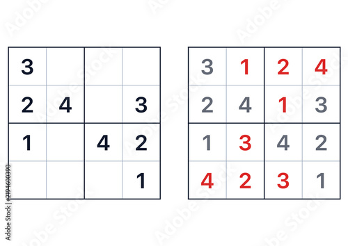 Sudoku puzzle with solutions displayed side by side  