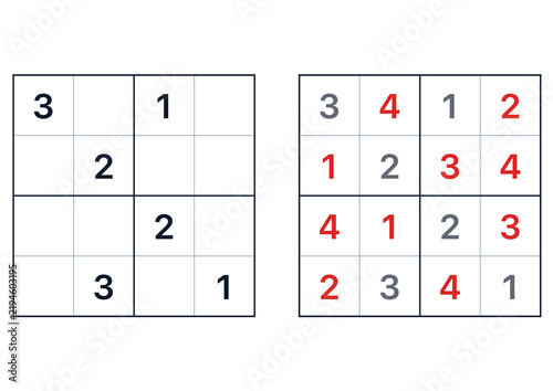 Number puzzle solutions with grid layout and highlighted numbers  