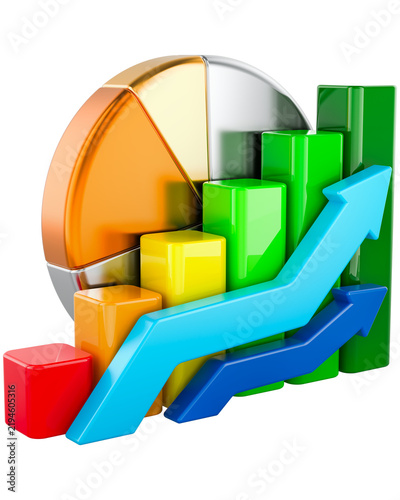 Business growth chart with upward arrows and financial analytics, transparent background.