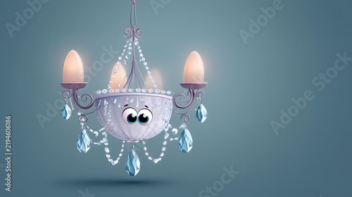 Chandelier with crystal ornament and candle light, whimsical face
