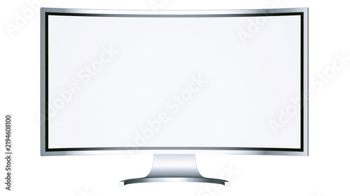 Foto Curved widescreen computer monitor with silver metallic bezel, isolated on trans