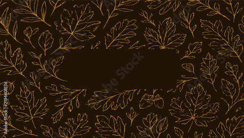 Navy Vector Fall Leaves Background with Gold Line Art