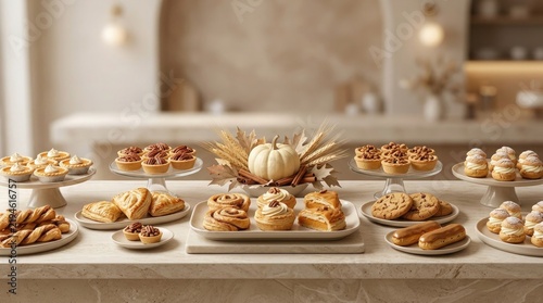 Delicious assorted pastries and cookies on a kitchen table