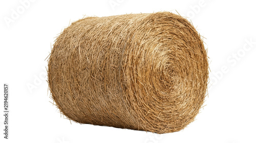 Large round hay bale isolated on white background