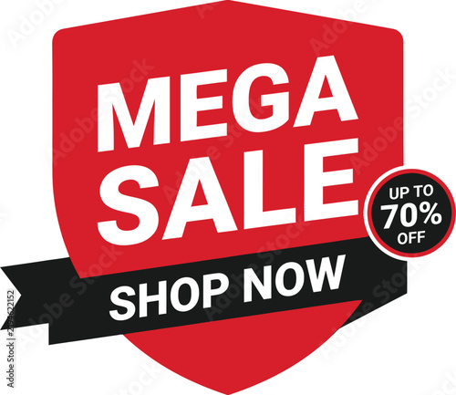 Canvastavla Mega sale shop now red shield banner with percentage off discount