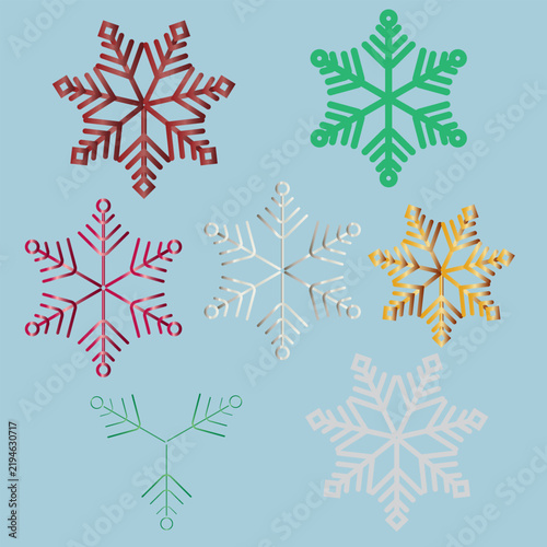 Colorful Snowflake Icons Set Winter Christmas Decoration Vector Sticker