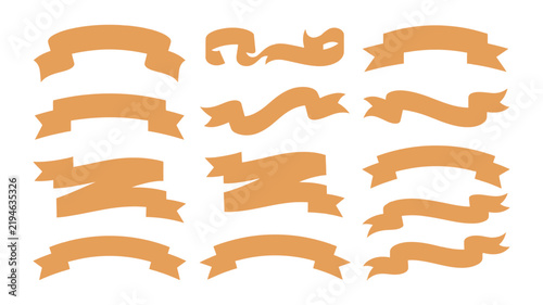Orange ribbon banners set vintage scroll parchment and curved header banners