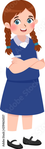Smiling Schoolgirl Standing With Crossed Arms
