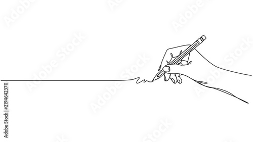 animated continuous line drawing of hand drawing a line using a pencil, line art animation