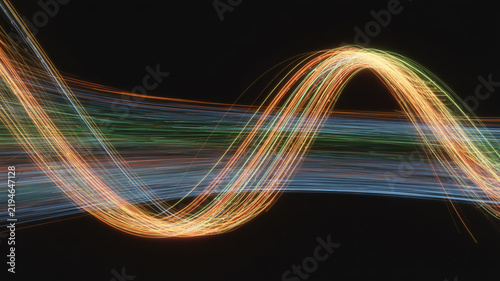 Obraz na płótnie Colorful light trails create dynamic wave pattern against dark background