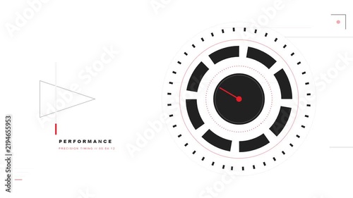 Futuristic performance gauge hud overlay with rotating dial animation