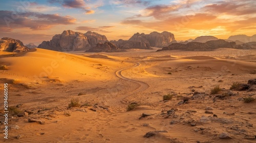 Breathtaking Sunset Over The Vast Sand Dunes Of Desert